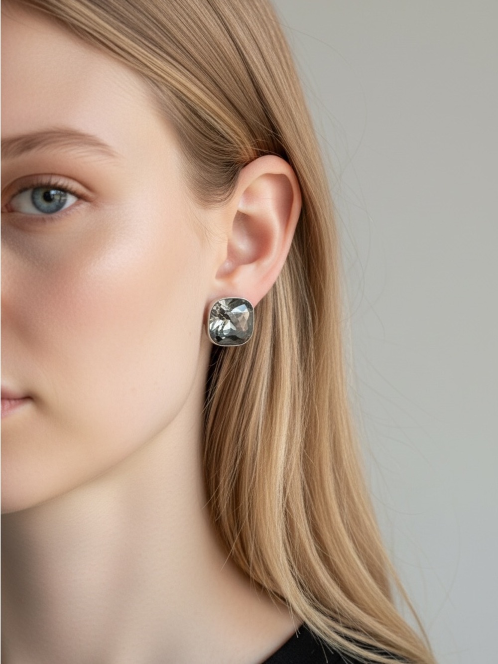 10/1 Silver Crystal Cushion Stud Earrings - Women Jewelry